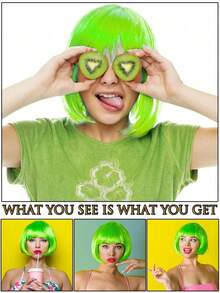 Fashionable Women's Bobbed Wig With Short Bangs, Multicolor Anime Cosplay Wigs For Party, Available In Pink, Green, Black, Gold, Red, Brown, Blue, White, Purple, Orange, Yellow, Rainbow And Other Vibrant Colors, Suitable For Holidays, Anime Conventions, Celebrations, Daily Wear, Also Great As Birthday Gifts. Retro 80s Punk Rock Style Wigs Also Available. - Multicolor - View 4