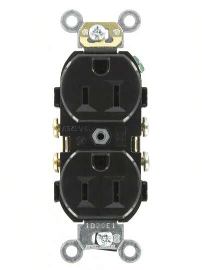15-Amp, 125-Volt, Narrow Body Duplex Receptacle, Straight Blade, Commercial Grade, Self Grounding, Side Wired, CR15-E, Black