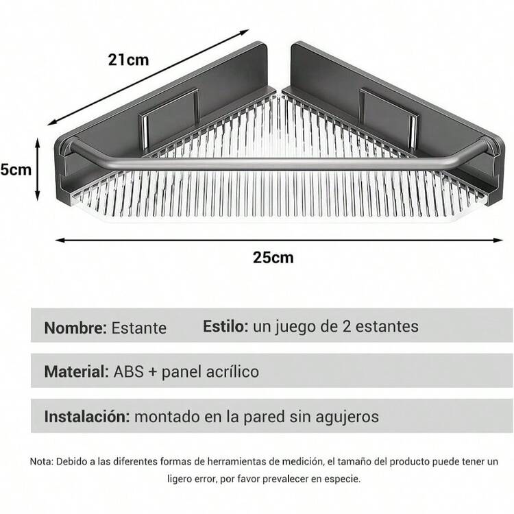 2 PCS Estante de Almacenamiento de Esquina Juego de Organizador de Ducha de Gran Capacidad Sin Taladro, Esquinero para Bao, Cocina y JabonerasGris - gris - Añade 3