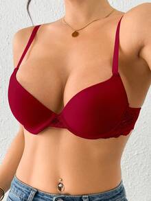 Women's Lace Padded Push Up Bra - Red - View 5