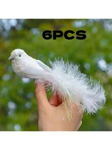 1 szt./6 szt./12 szt. Sztuczne ozdoby świąteczne z klipsami, białe pióra na choinkę, ozdobne sztuczne gołębie z białych piór na choinkę, DIY na dekoracje ślubne i imprezowe