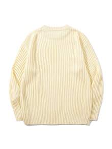 Modcrash Men's Casual Loose Solid Color Ribbed Basic Versatile Retro Commuting Cozy High-End Knit Sweater, Long Sleeve Crew Neck Pullover, Autumn/Winter - Apricot - View 5