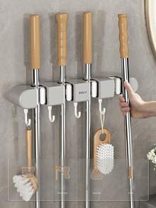 1 pieza Soporte multifuncional para trapeador, bolsa, organizador, almacenamiento, cocina - Gris - Ver 8