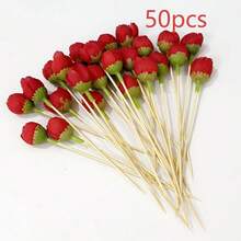 Stuzzicadenti decorativi con fiori di rosa, frutta e fiori artificiali, bastoncini per dessert per feste di compleanno, matrimoni, pomeriggio in casa, accessori da tavola artistici