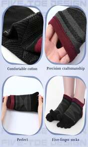 Fourluoo 6 Pairs Women Men Ankle Toe Socks Cotton Warm Crew Toe Separator Socks For Athletic Running - ColorE - 查看 5