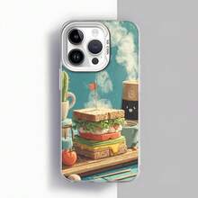 Cubierta de telefono con diseño de sandwich ilustrado color azul claro para uso diario en casa y exterior Aplicable a teléfonos Apple y Galaxy - Blanco - Ver 7