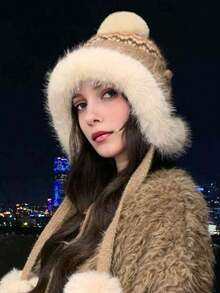 1 件女士纯色秋冬针织帽，带可爱绒球，小头围，耳暖，适合日常佩戴 - 彩色 - 查看 8