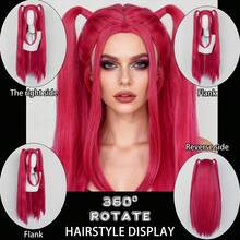 Parrucche da cosplay per donne Megastars, parrucche sintetiche resistenti al calore senza colla per feste di Ognissanti, capelli rossi lisci extra lunghi con 2 code di cavallo e capelli finti viola ultra lunghi con treccia rimovibile con molletta, capelli neri lisci corti con doppio chignon, alta densità, aspetto naturale, adatte per principianti, ideali come regali per vacanze, concerti musicali, compleanni, Natale