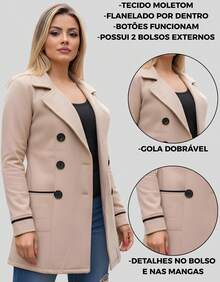 Super Warm And Comfortable Winter Sweatshirt Coat With Button Closure - 米色 - 查看 3