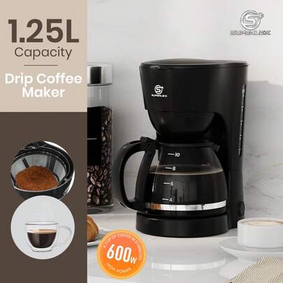 SUPERLEX 3-In-1 Coffee Machine, 1.25L Drip Coffee Machine, One-Touch Automatic Espresso Machine, Cappuccino Machine, Hot And Iced Coffee Machine For Ground Coffee, Extraction Brewing Coffee Machine, Removable Anti-Drip Function To Avoid Cleaning, Permanent Filter, Multi-Person Sharing Suitable For Latte, Mocha, Cappuccino
