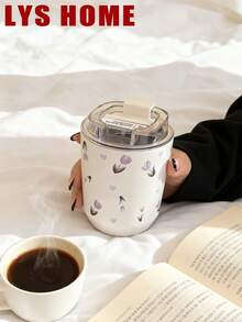 1 pieza Vaso aislado de acero inoxidable de doble pared con capacidad de 280ml-380ml, con diseño pintado a mano de tulipanes morados, botella de agua, apto para gimnasio, oficina, hogar, exterior, regalo para viajes, graduación, día de la madre - Rosa roja pintada a mano de 380 ml - Ver 10