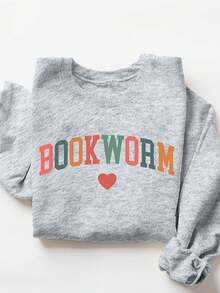 Casual Stylish Minimalist Women'S Long-Sleeve Round-Neck Sweatshirt With Letter Print,Graphic Crew Neck Sweatshirt, Long-Sleeve Pullover Comfy Loose Top (Perfect For Game Day And Valentine's Day) - 灰色 - 查看 1