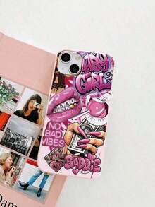 Y2K Baddie Graffiti Phone Case, Lips & Dollar Bill Print, Fashionable Protective Cover, Pink Aesthetic Design Phone Protective Case Compatible With IPhone 17 / 17 Air / 17 Pro / 17 Pro Max, Cover For IPhone & GalaxyFOR-YOUR-BELOVED-PHONE Christmas Gifts Christmas Gifts - 1pc - 查看 3