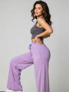 Wide Leg Pants With Flare Leg, Sophisticated Fit, Structured Style, High , Contemporary, Casual, Comfortable, Modern, Chic - 紫丁香 - 查看 4
