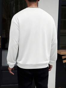 Men's Casual Letter Graphic Crew Neck Sweatshirt, Spring/Autumn, Long Sleeve Top - White - View 2