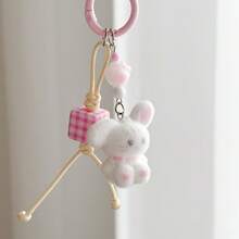 1 pièce Porte-clés unisexe coréen mignon d'ours et de lapin, pendentif de patte d'animal en peluche de dessin animé, accessoire de sac/porte-clés à corde tressée pour l'atmosphère d'automne/hiver - Multicolore - Voir 7