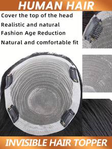 Men's Invisible Topper Natural Looking Short Human Hair Straight Hairpiece For Thinning Balding Suitable For All Ethnicities - Natural Black - View 3