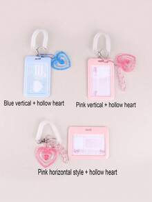 1pc Elegant Acrylic Card Holder With Heart Decor Keychain - For ID/Credit Card Storage & Protection, Fashionable Pendant Keychain, Gift For Friends - Multicolor - View 4