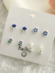 8件套陶瓷喷漆简约周形耳钉组合套装，清新气质学生耳环