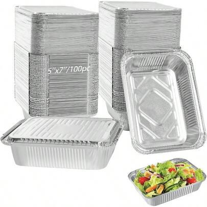 Notwoe 100pc Disposable Aluminum Pans With Lids 7x5 100pc Combo Set Disposable Baking And Cake Pan. (100 Pack W/Lids)