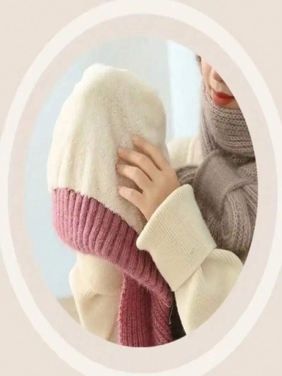 女士冬季帽子、围巾、电动自行车防风帽、妈妈帽、冬季防寒针织保暖帽 - 彩色 - 查看 1