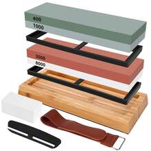 Sharpening Stone Set For Knives, Professional Sharpening Stone Set, Double-Sided Sharpening Stone, With Bamboo Base, Correction Stone, Tool Holder, Leather Strips - 綠色 - 查看 1