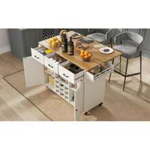 Dining Cart, Kitchen Cart, Removable Dining Cart With Counter, Napkin Holder And Spice Rack, Adjustable Dividers, Buffet Cabinet, Kitchen Cabinet, Wooden Tabletop - White - View 7