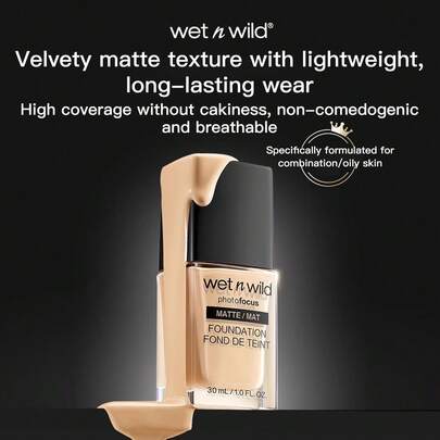 Wet N Wild Matte Foundation, Long-Lasting, Covers Blemishes, For Yellow, Black, Olive Skin Tones