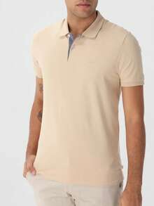 Ogochi Men's Basic Plain Polo Shirt With Logo, No Pocket, Original - Cream - View 10
