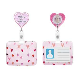 1個 (バッジクリップ + カードホルダー) ハート型ナースバッジリール、かわいいピンクリボン ナーシング、小児医療リトラクタブルバッジホルダー、回転クリップ付きナースカフアクセサリー、横型IDカードプロテクター、医療従事者、ナース、保育士IDカードホルダー、オフィス用品、友人や同僚への贈り物
