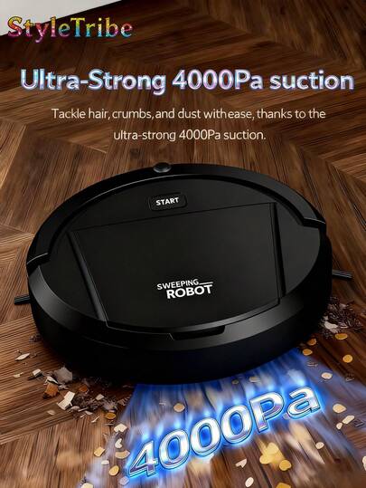 StyleTribe 1 Pieza Aspiradora robot, puede limpiar desde pisos duros hasta alfombras de grosor medio, súper succión, ultradelgada y silenciosa, función de memoria incorporada, múltiples modos de limpieza, 3 modos de limpieza.mejor para eliminar pelos de mascotas, migas de comida, agua en el piso - Un buen ayudante para la limpieza del hogar.