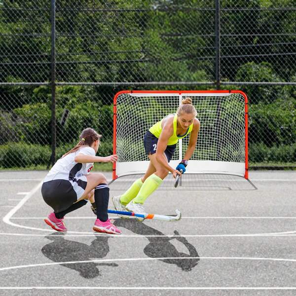 Street Hockey Net, Indoor Outdoor Steel Hockey Goal, Official Regulation Pro Hockey Training Goal Set, Portable Hockey Goal With Net, Easy Assemble, 72" X 48", White/Red