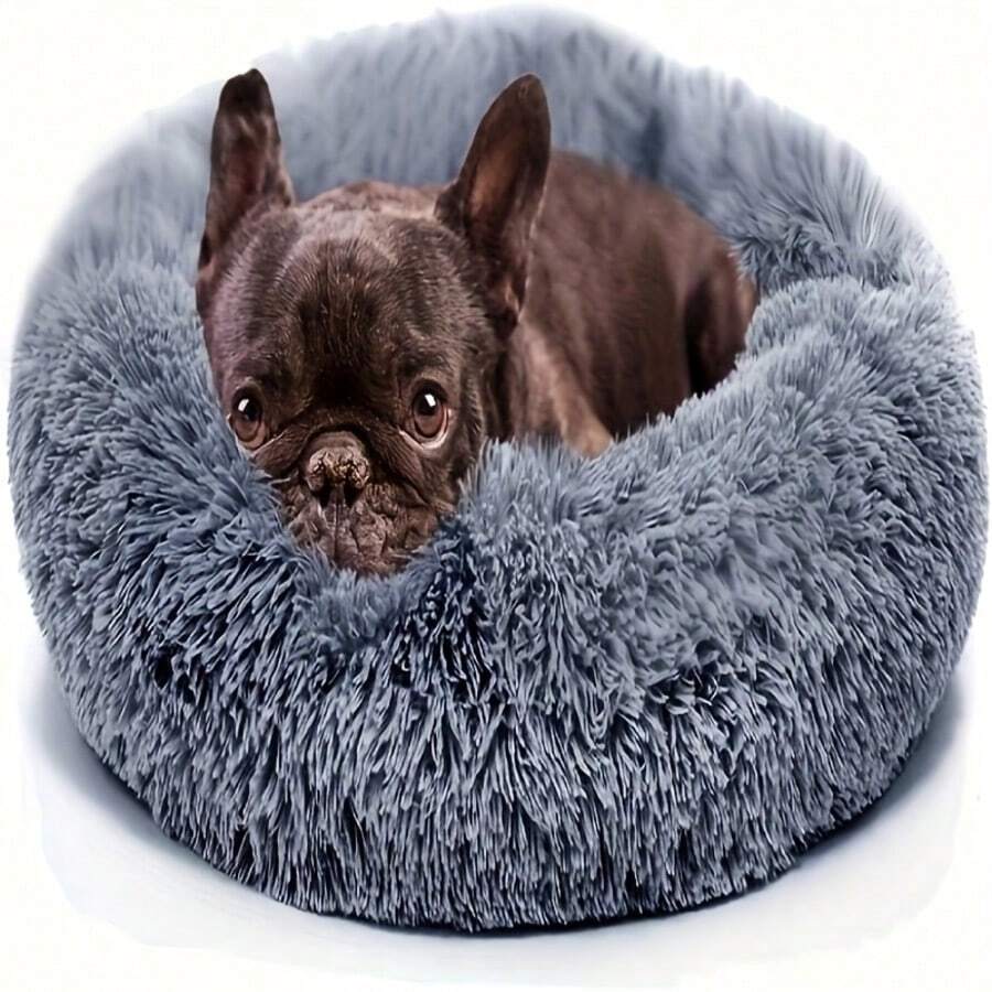 Soothing Donut Dog Bed For Small & Medium Breeds: Plush Anti-Anxiety Design, Machine Washable & Durable For Pets Up To 45 Lbs, The Cozy Cuddle Donut - 15 inch - Xám đậm - Xem 1