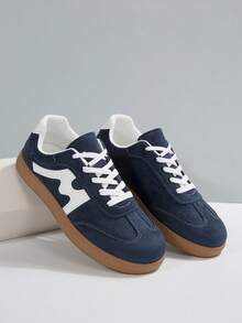 1 pereche de pantofi sport casual plați în culori contrastante pentru adolescenți, potriviți pentru toate anotimpurile - Albastru - Vizualizare 2