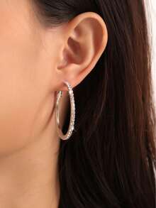 1 par de pendientes de aro elegantes y de moda de 4.5cm decorados con rhinestones, pendientes elegantes personalizados con un toque de alta gama, versátiles para uso diario y eventos - bucles para las orejas de 4,5 cm - Ver 15