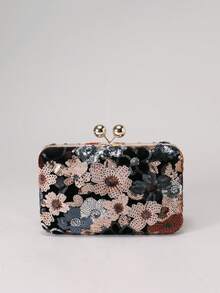 Women's Sequin Evening Bag Irregular Embroidery Floral Wedding Clutch Party Gift - Champagne - View 4