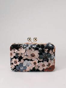 Women's Sequin Evening Bag Irregular Embroidery Floral Wedding Clutch Party Gift - Champagne - View 5