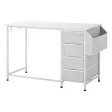 Computer Desk With Fabric Drawers, 47 Inch Reversible Study Work Writing Desk For Modern Home Office Bedroom, Simple Cute PC Table Metal Frame Business Furniture, White - 47-inch with Drawers (4 drawers) - 查看 8