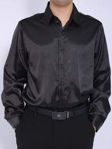 Men's Black Long Sleeve Casual Shirt, Outdoor Minimalist Fashion Shirt, Jacket - Black - View 3