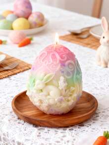 复活节兔子和彩蛋硅胶模具套装 3D 椭圆形/花朵兔子彩蛋/裂纹彩蛋 - 柔软有弹性，可重复使用，易于脱模 | 适用于 DIY 香薰蜡烛、石膏饰品、树脂艺术品 | 是复活节装饰、无焰香氛蜡和节日礼物的理想之选 - 白色 - 查看 6