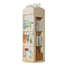 Children's Combination Furniture: Multifunctional Wooden Baby Bed + Wardrobe + Rotating Bookcase, Youth Bedroom Furniture Set, Multifunctional Furniture Combination, Natural Colors