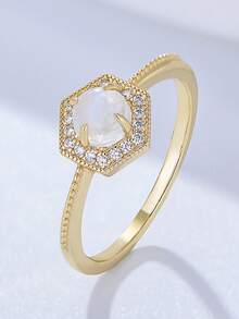 1 pieza Anillo de plata de ley 925 con piedra lunar, diseño vintage minimalista y único de moda