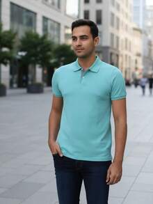 Ogochi Men's Basic Plain Polo Shirt With Logo, No Pocket, Original - Blue Meadow - View 2