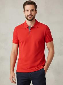 Ogochi Men's Basic Plain Polo Shirt With Logo, No Pocket, Original - Red - View 3