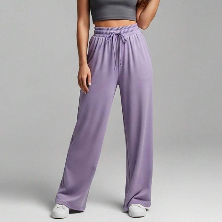 Wide Leg Pants With Flare Leg, Sophisticated Fit, Structured Style, High , Contemporary, Casual, Comfortable, Modern, Chic - 紫丁香 - 查看 1