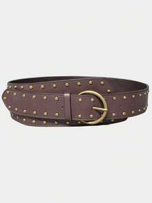 Pasek damski w stylu retro ze skóry z nitami i asymetrycznym łańcuchem w talii, szeroki pasek w stylu zachodnim, pasujący do spódnicy, spodni dżinsowych i ozdobnej taśmy w talii