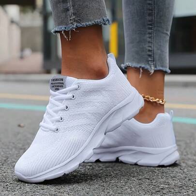 1 Pair Classic Sporty Elegant Women's Flat Running Shoes, 2025 Spring/Autumn New Lace-Up Road Running Shoes, Mesh Breathable Low-Top Outdoor Sports Shoes For Women, Suitable For Casual Sports, Fashion Sports Walking