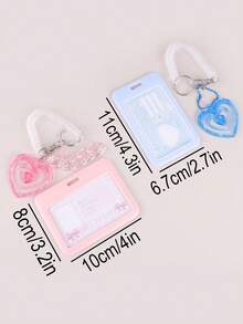 1pc Elegant Acrylic Card Holder With Heart Decor Keychain - For ID/Credit Card Storage & Protection, Fashionable Pendant Keychain, Gift For Friends - Multicolor - View 2