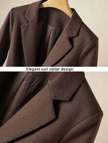 女士秋冬新款羊毛混纺西装外套，优雅休闲百搭修身保暖羊毛套装 - 棕色 - 查看 7