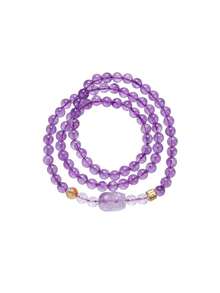 VE 1 Stück hochwertiges S925 Silber Natürlicher Amethyst Mehrschicht Armband, mit geschnitzter Amethyst Pixiu Perle, kombiniert mit weißem Quarz & gelbem Phantomquarz, zieht Wohlstand & Glück an, reinigt Energie, balanciert 7 Chakren, Natürlicher Kristall Armband für Frauen, Mehrschicht Energie Schmuck. Farbe des Schmucks variiert - Armband - View 3